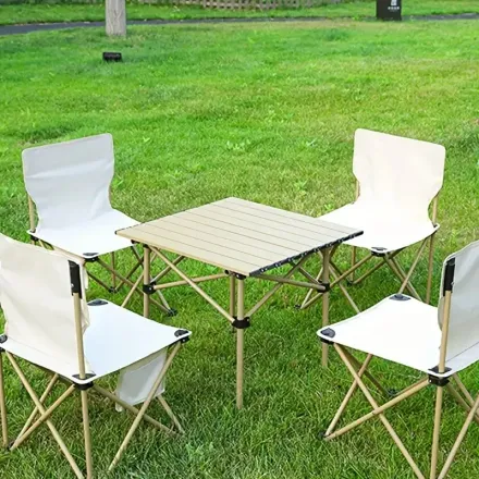Ensemble De Chaises Et Table Carrées En Bois Pour Voyage, Camping Et Pique-nique thumbnail 4