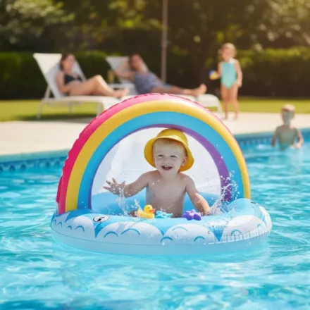 Mini Piscine Gonflable Bébé Avec Toit Ombragé Idéale Pour Jardin, Plage Ou Cour thumbnail 2