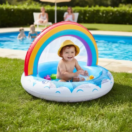 Mini Piscine Gonflable Bébé Avec Toit Ombragé Idéale Pour Jardin, Plage Ou Cour thumbnail 3