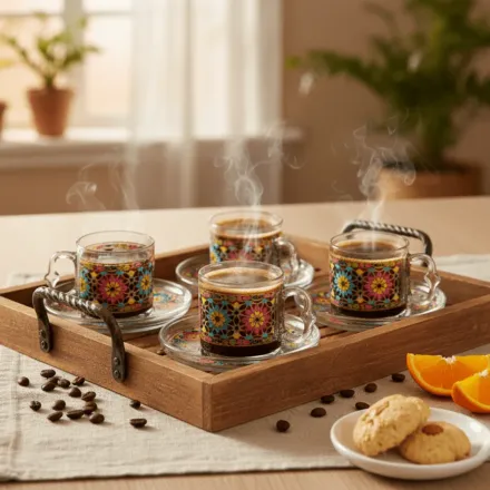 Ensemble De Vaisselle Élégant En Verre Artisanal – 12 Pièces Avec Tasses Et Soucoupes Décorées À La Main (colleur Aléatoire) thumbnail 5