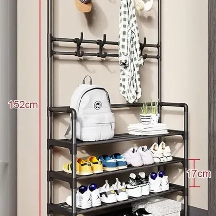 Portemanteau Vestiaire en Acier avec 4 Étagères & 8 Crochets thumbnail 2