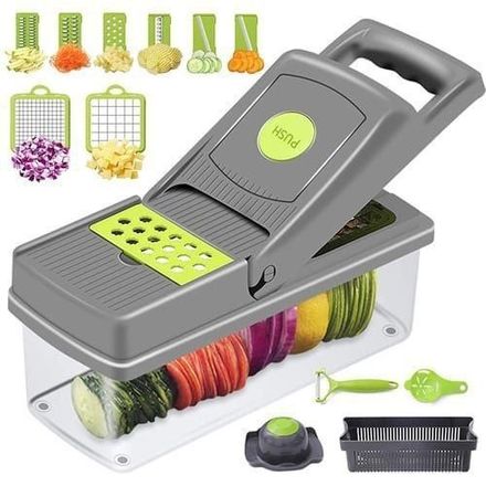 Coupe-légumes Multifonction Avec Récipient – Mandoline, Dés, Tranches, Râpes thumbnail 2