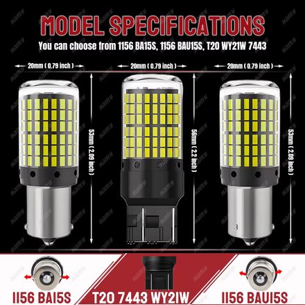 Feu Led Haute Puissance Pour Voiture,2 Pièces,4014 Smd Canbus 1156 P21w Blanck,clignotant,indicateur Arrière thumbnail 5