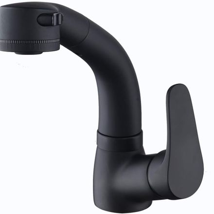 Robinet Mitigeur Noir À Tirette Extractible Pour Shampoing, Robinet De Lavabo Rotatif Pour Eau Chaude Et Froide thumbnail 2
