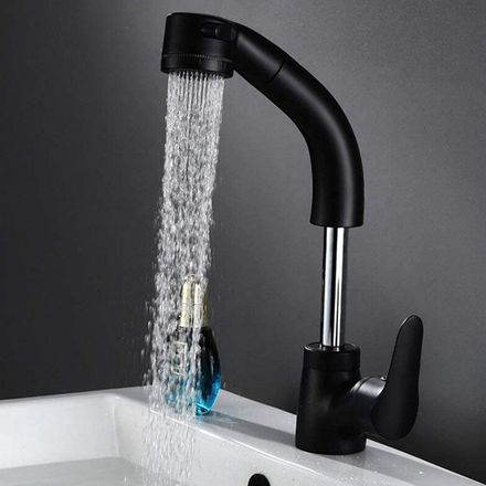 Robinet Mitigeur Noir À Tirette Extractible Pour Shampoing, Robinet De Lavabo Rotatif Pour Eau Chaude Et Froide thumbnail 3