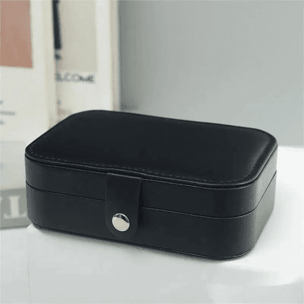 Boîte À Bijoux Portable En Cuir Pu Pour Collier, Boucles D'oreilles, Bague Noir thumbnail 1