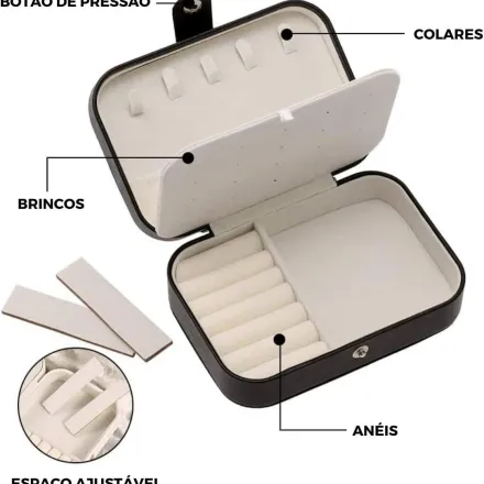 Boîte À Bijoux Portable En Cuir Pu Pour Collier, Boucles D'oreilles, Bague Noir thumbnail 3