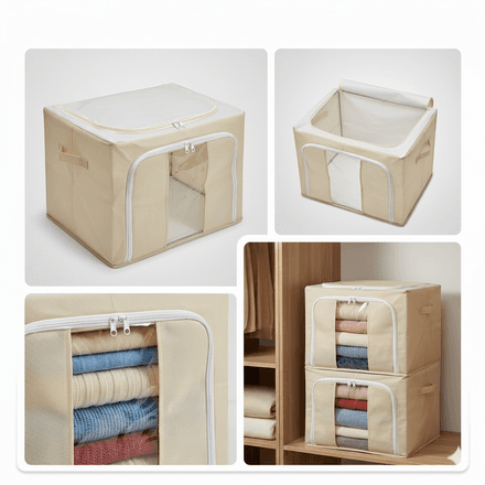 Boîte De Rangement Pliable Grande Capacité Pour Vêtements Avec Fermeture Éclair (couleur Aléatoire) thumbnail 3