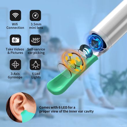 Nettoyeur De Cire D'oreille Sans Fil Avec Caméra,endoscope D'élimination Sûre Du Cérumen Avec Caméra,otoscope Lumineux,outils De Nettoyage Des Oreilles,soins Des Oreilles thumbnail 5
