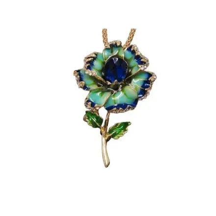 Collier Pendentif Fleur Émaillée Bleue Avec Cristal Et Chaîne Incluse thumbnail 1