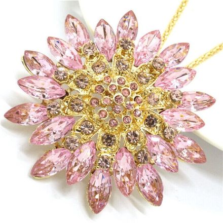 Collier Pendentif Cristal Fleur De Tournesol Rose Style – Pull Chaîne Déco thumbnail 1