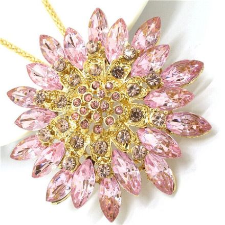 Collier Pendentif Cristal Fleur De Tournesol Rose Style – Pull Chaîne Déco thumbnail 2