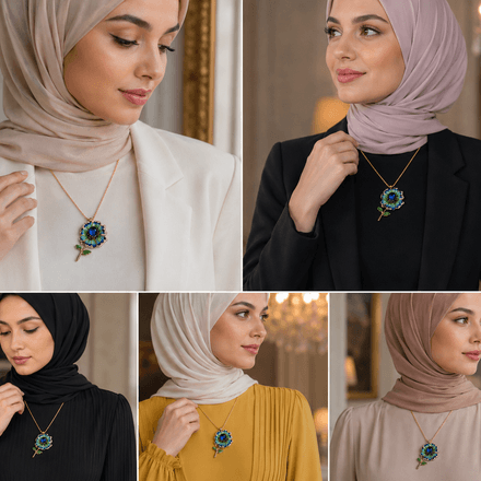 Collier Pendentif Fleur Émaillée Bleue Avec Cristal Et Chaîne Incluse thumbnail 4