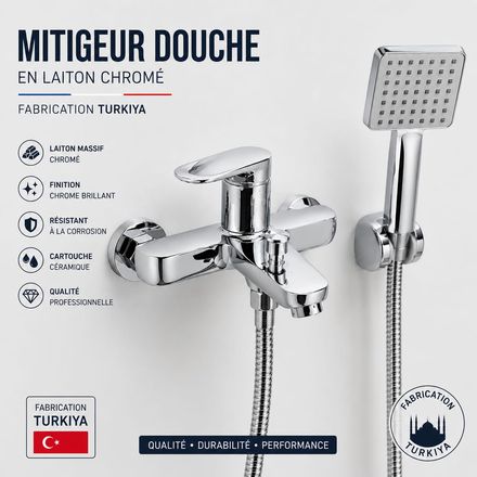 Mitigeur Douche Chromé En Laiton Massif – Fabrication Turque thumbnail 1