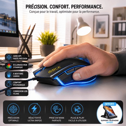 Souris Gaming Rgb Professionnelle Support Téléphone Offert Couleur Aléatoire thumbnail 2