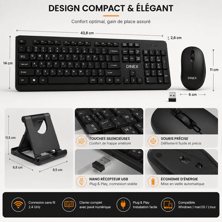 Pack Clavier & Souris Sans Fil + Support Téléphone Gratuit thumbnail 4