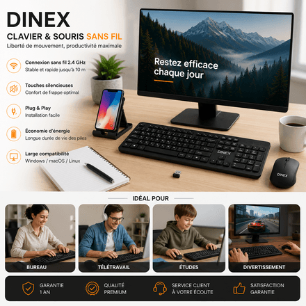 Pack Clavier & Souris Sans Fil + Support Téléphone Gratuit thumbnail 5