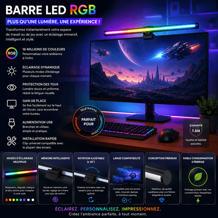 Monitor Light Led Lampe Écran Pc Lampe De Bureau Usb D'ordinateur 40cm Rgb thumbnail 1