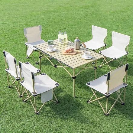 Ensemble Table Pliante + 6 Chaises Xl – Table Camping Pliable Portable Avec Sacs De Rangement (multi couleur Aléatoire) thumbnail 1