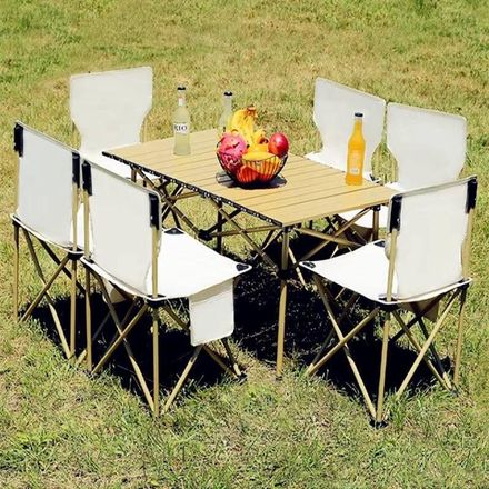 Ensemble Table Pliante + 6 Chaises Xl – Table Camping Pliable Portable Avec Sacs De Rangement (multi couleur Aléatoire) thumbnail 3