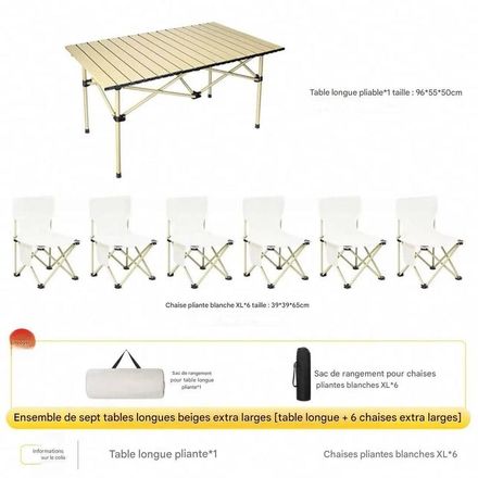 Ensemble Table Pliante + 6 Chaises Xl – Table Camping Pliable Portable Avec Sacs De Rangement (multi couleur Aléatoire) thumbnail 4