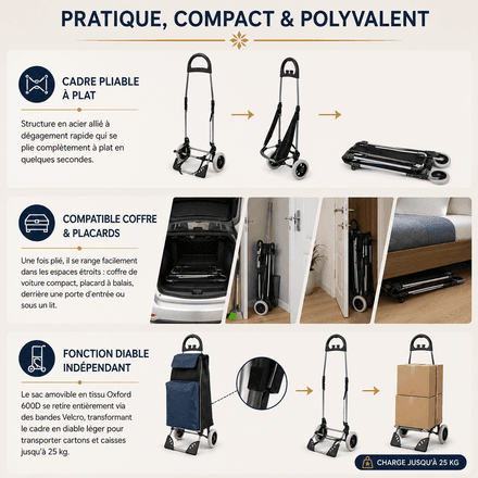 Chariot De Course Pliable 42l - Couleur Aléatoire thumbnail 3
