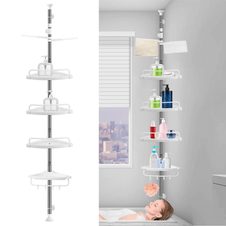Étagère D'angle De Douche Télescopique 4 Paniers Et 2 Porte Serviettes thumbnail 2
