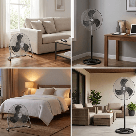 Ventilateur Multi-positions 3-en-1 – Sur Pied, De Table Et Brasseur D’air Au Sol Avec Télécommande thumbnail 3