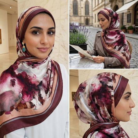 Châle Imprimé Rubis 180 × 70 Cm – 100 % Tencel _ Collection Éclats D'art thumbnail 4