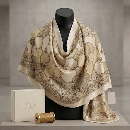 Châle Imprimé Camélia 180 × 70 Cm – 100 % Tencel _ Collection – Jardin Secret thumbnail 1