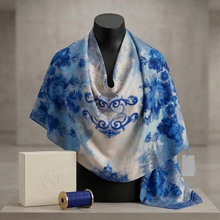 Châle Imprimé Azur 180 × 70 Cm – 100 % Tencel _ Collection Ligne D'harmonie thumbnail 1