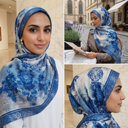Châle Imprimé Azur 180 × 70 Cm – 100 % Tencel _ Collection Ligne D'harmonie thumbnail 6