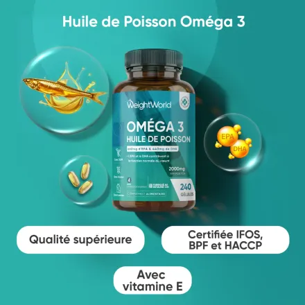 Omega 3 Huile De Poisson - 240 Softgels - 2000mg thumbnail 3