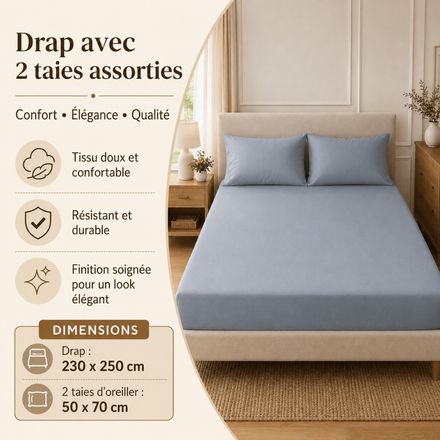 Drap Avec 2 Taies D’oreiller Assorties thumbnail 2