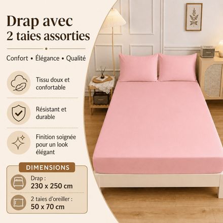 Drap Avec 2 Taies D’oreiller Assorties thumbnail 2