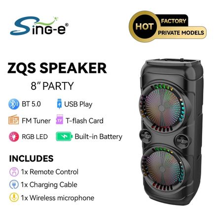 Enceinte Bluetooth Zqs 8229w – Batterie 4500 Mah, 2 × 20 W, Micro Sans Fil – Noir thumbnail 3