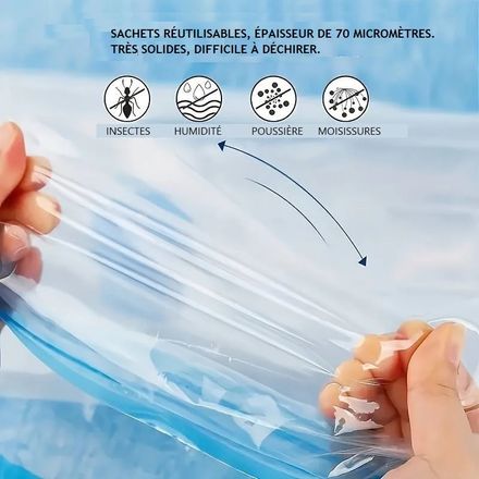Pack 5 Sac De Rangement Pour Voyage Avec Pompe – Sac Sous Vide Stockage Vêtement thumbnail 4