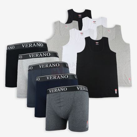 Lot 6 Débardeurs + 5 Boxers Avec Bande Simple Coton Multicolore thumbnail 1