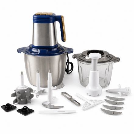 Hachoir Multifonction Afos 1200 W – Set 13 Pièces – Bol Inox 3 L Et Bol En Verre thumbnail 1