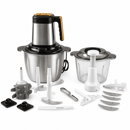 Hachoir Multifonction Afos 1200 W – Set 13 Pièces – Bol Inox 3 L Et Bol En Verre thumbnail 2