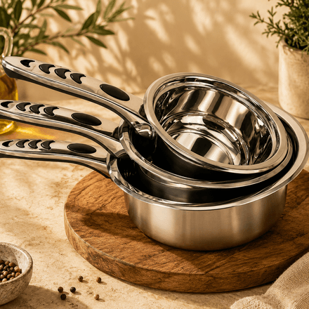 Set De 3 Casseroles En Acier Inoxydable Avec Poignées Ergonomiques 3.5 Mm  thumbnail 2