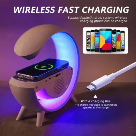 Lampe Led Intelligente Avec Haut-parleur Bluetooth, Chargeur Sans Fil Et Horloge thumbnail 2
