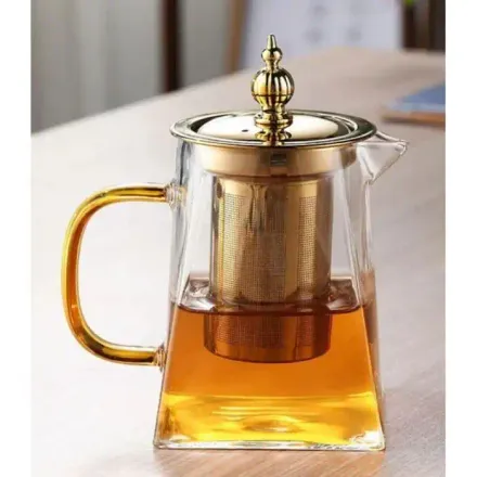 Théière En Verre 550 Ml Avec Infuseur Amovible En Acier Doré thumbnail 1
