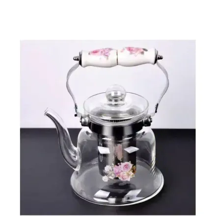 Théière En Verre Poignée En Porcelaine   Filtre Résistant À La Chaleur  thumbnail 1