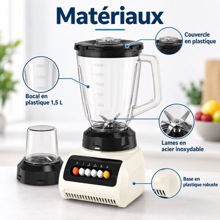 Bo-999 – Blender & Moulin 2-en-1, 1,5 L, 4 Vitesses –35cmx15 thumbnail 4