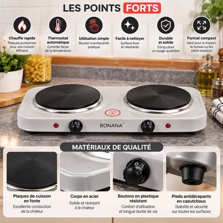 Plaque De Cuisson Électrique Double – 2000 W thumbnail 4