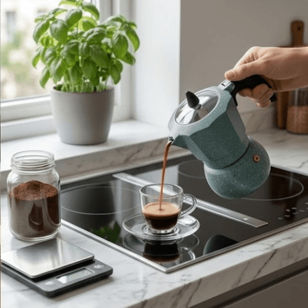 Cafetière Moka Italienne Effet Pierre – Élégance Et Café Intense thumbnail 2