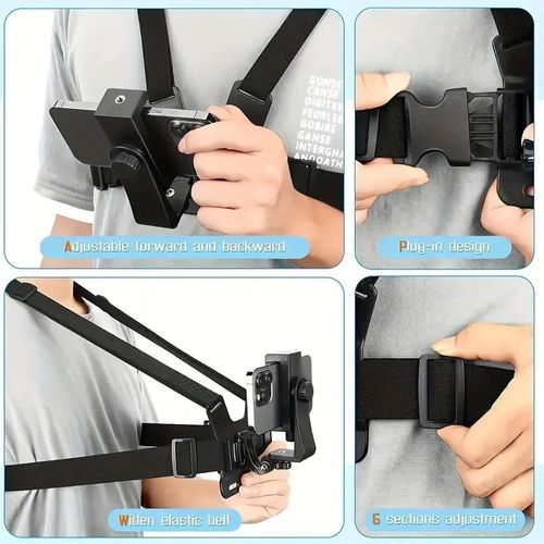 Support de Téléphone et GoPro réglable avec sangle de poitrine, fixation rapide