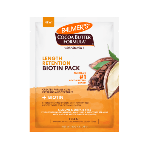 Masque fortifiant monodose au cacao et à la biotine qui nourrit et stimule la croissance des cheveux fragiles et cassants.
