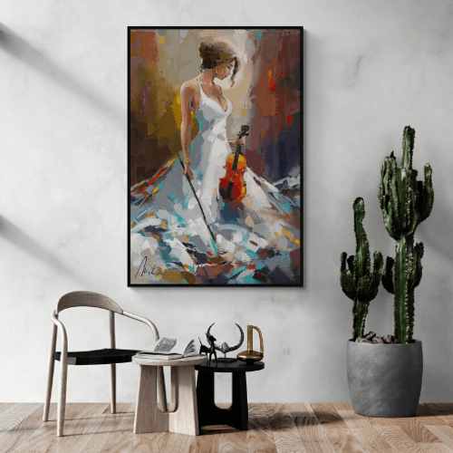 Tableau woman playing violin